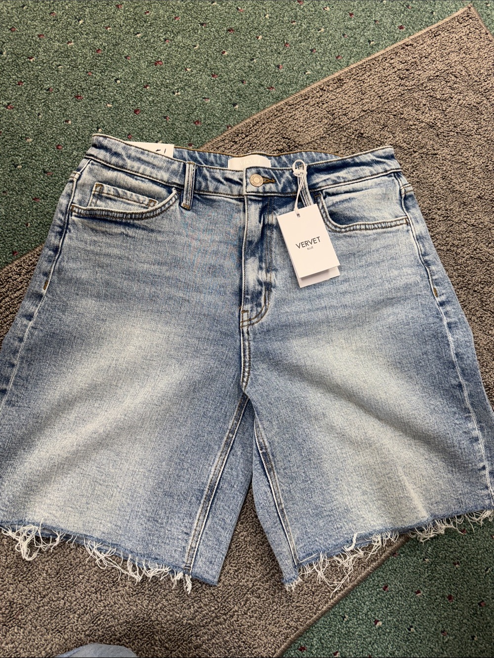 Light Blue Denim Frayed Hem Women's Shorts